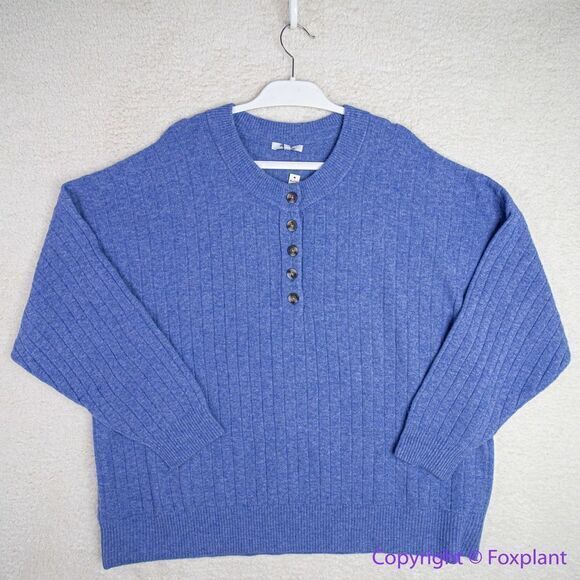 NEW Madewell Donegal bowden Henley Sweater in Coziest Yarn, blue, 4X - Picture 5 of 16